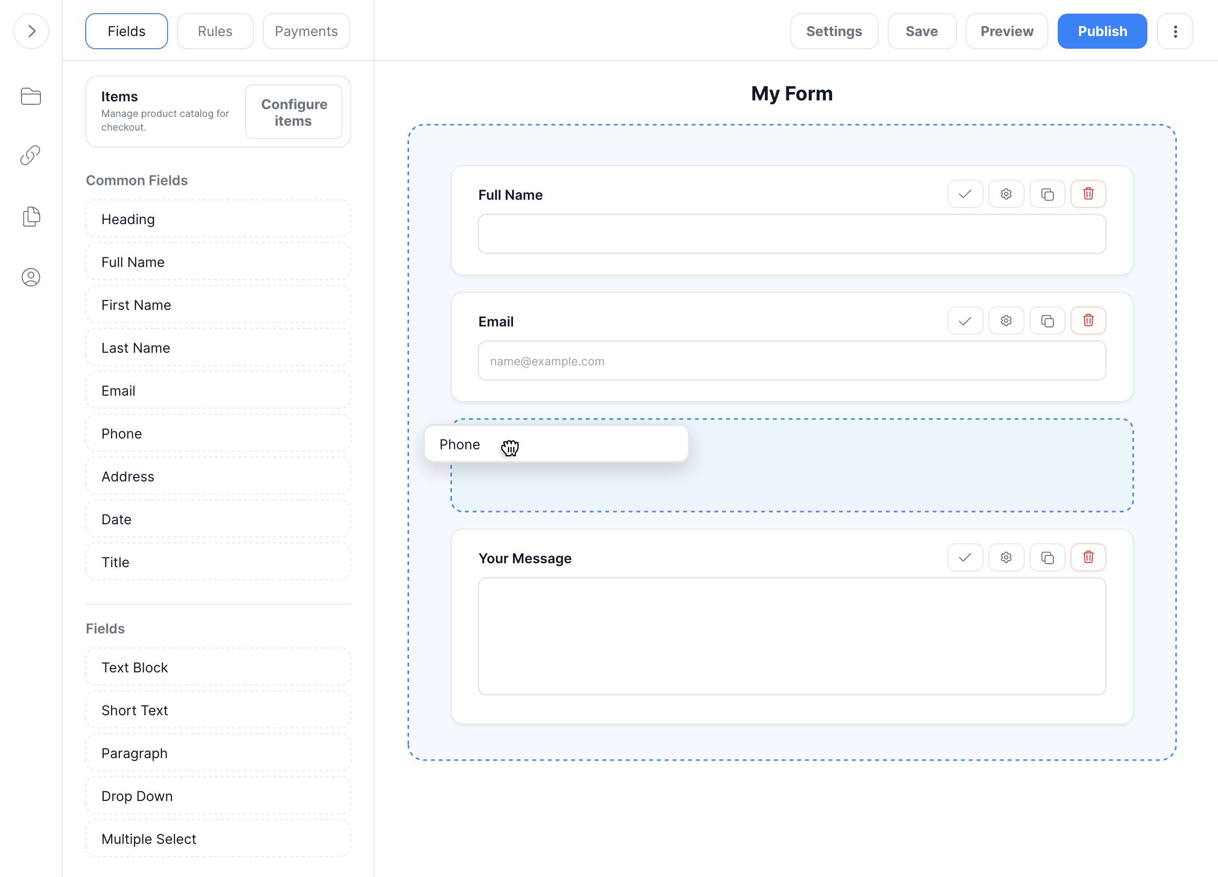 Regform form builder screenshot